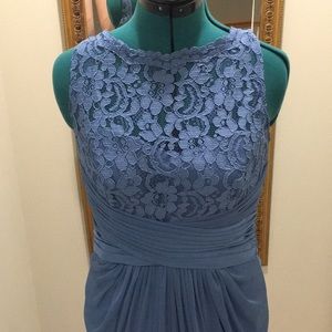 Steel blue David’s Bridal bridesmaid dress